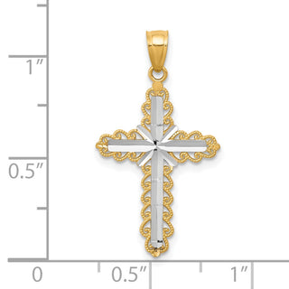 10k Yellow Gold with Rhodium-Plating Diamond-cut Cross Pendant 10C1125