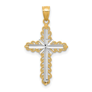 10k Yellow Gold with Rhodium-Plating Diamond-cut Cross Pendant 10C1125