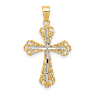 10k Yellow Gold with Rhodium-Plating Diamond-cut Cross Pendant 10C1126