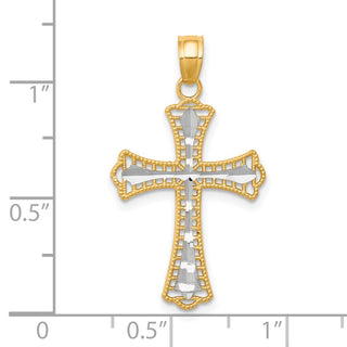 10k Yellow Gold with Rhodium-Plating Diamond-cut Cross Pendant 10C1133