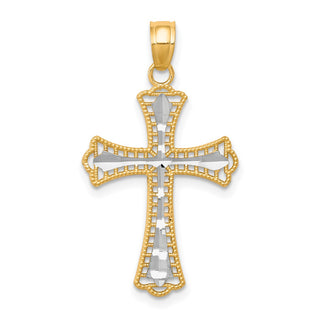 10k Yellow Gold with Rhodium-Plating Diamond-cut Cross Pendant 10C1133