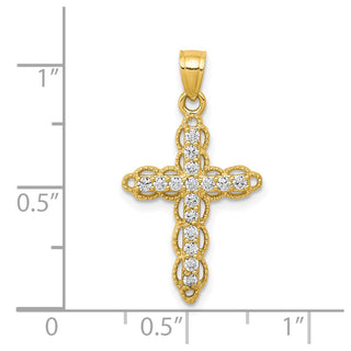 10k Yellow Gold Cubic Zirconia Filigree Cross Pendant 10C1139