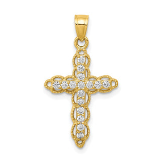 10k Yellow Gold Cubic Zirconia Filigree Cross Pendant 10C1139