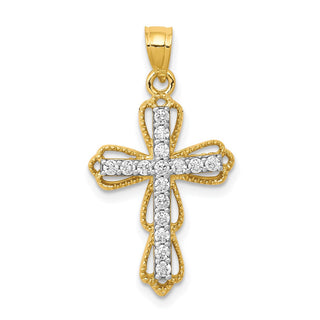 10k Yellow Gold Cubic Zirconia Filigree Cross Pendant 10C1142