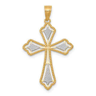 10k Yellow Gold with Rhodium-Plating Diamond-cut Cross Pendant 10C1314