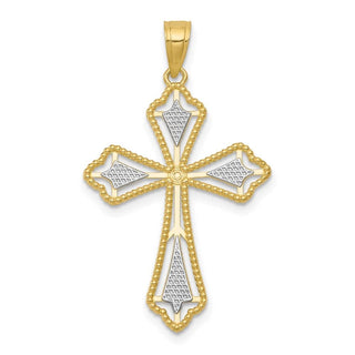 10k Yellow Gold with Rhodium-Plating Diamond-cut Cross Pendant 10C1314