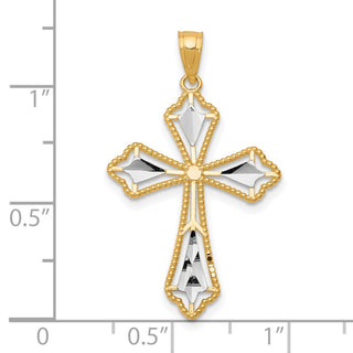 10k Yellow Gold with Rhodium-Plating Diamond-cut Cross Pendant 10C1314