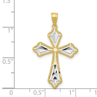 10k Yellow Gold with Rhodium-Plating Diamond-cut Cross Pendant 10C1314