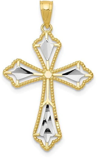 10k Yellow Gold with Rhodium-Plating Diamond-cut Cross Pendant 10C1314