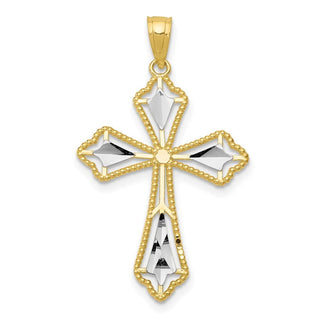 10k Yellow Gold with Rhodium-Plating Diamond-cut Cross Pendant 10C1314