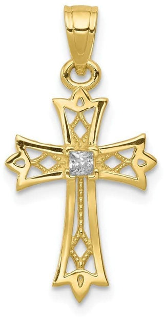 10k Yellow Gold Cubic Zirconia Cross Pendant 10C1318