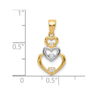 10K Yellow Gold w/Rhodium-plating CZ 3-Heart Pendant