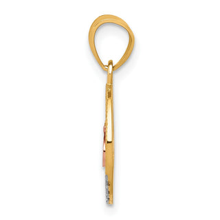 10k Yellow and Rose Gold with Rhodium-Plating CZ 15 Round Pendant