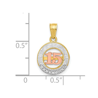 10k Yellow and Rose Gold with Rhodium-Plating CZ 15 Round Pendant