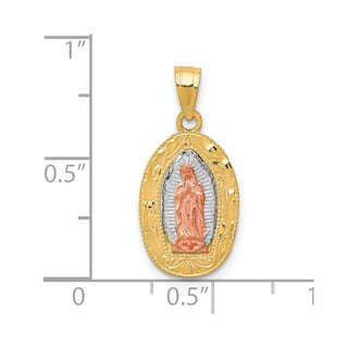 10k Yellow and Rose Gold with Rhodium-Plating Lady of Guadalupe Oval Pendant