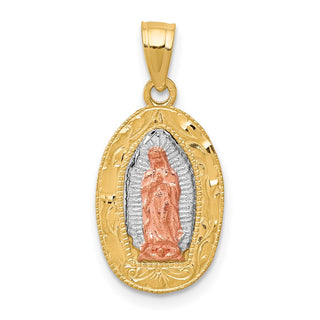 10k Yellow and Rose Gold with Rhodium-Plating Lady of Guadalupe Oval Pendant