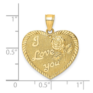 10k Yellow Gold Diamond-Cut I Love You Heart Pendant