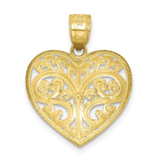 10k Yellow Gold Diamond-Cut Filigree Heart Pendant