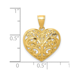 10k Yellow Gold Diamond-Cut Filigree Heart Pendant