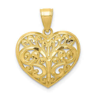 10k Yellow Gold Diamond-Cut Filigree Heart Pendant