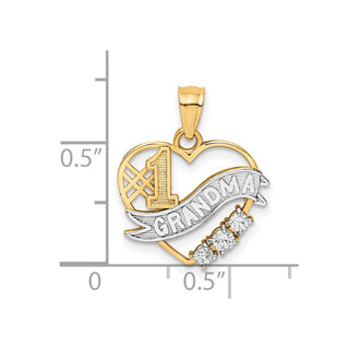 10k Yellow Gold With Rhodium-Plating CZ #1 Grandma In Heart Pendant