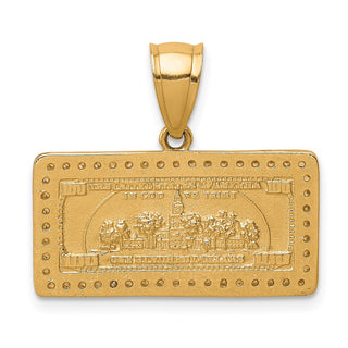 10k Yellow Gold With Rhodium-Plating CZ Micropave 100 Dollar Bill Pendant