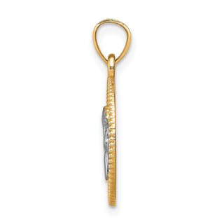 10k Yellow Gold with Rhodium-Plating Polished and Textured Angel Pendant 10C1366