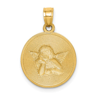 10k Yellow Gold with Rhodium-Plating Polished and Textured Angel Pendant 10C1366