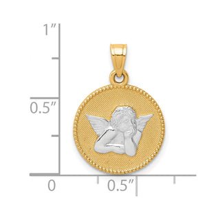 10k Yellow Gold with Rhodium-Plating Polished and Textured Angel Pendant 10C1366