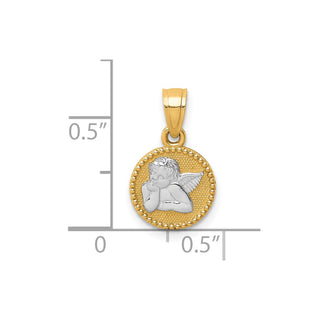 10k Yellow Gold with Rhodium-Plating Polished and Textured Angel Pendant 10C1367