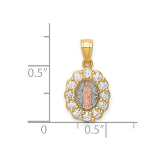 10k Yellow and Rose Gold with White Rhodium Cubic Zirconia Guadalupe Pendant