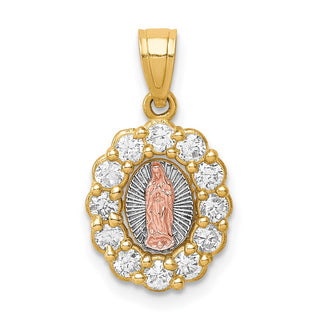 10k Yellow and Rose Gold with White Rhodium Cubic Zirconia Guadalupe Pendant
