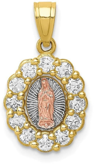 10k Yellow and Rose Gold with White Rhodium Cubic Zirconia Guadalupe Pendant