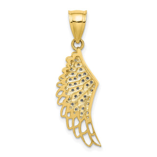 10k Yellow Gold Cubic Zirconia Micropave Angel Wing Pendant