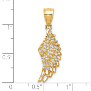 10k Yellow Gold Cubic Zirconia Micropave Angel Wing Pendant