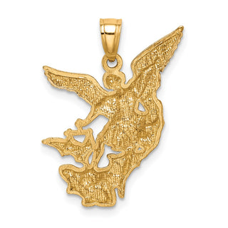 10k Yellow Gold With Rhodium-Plating Diamond-Cut Saint Michael Pendant