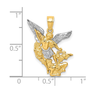 10k Yellow Gold With Rhodium-Plating Diamond-Cut Saint Michael Pendant