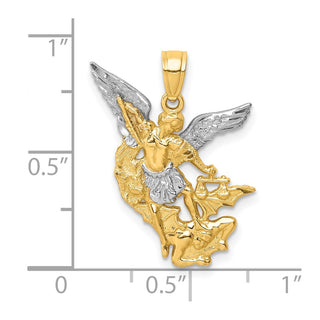 10k Yellow Gold With Rhodium-Plating Diamond-Cut Saint Michael Pendant