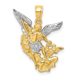 10k Yellow Gold With Rhodium-Plating Diamond-Cut Saint Michael Pendant