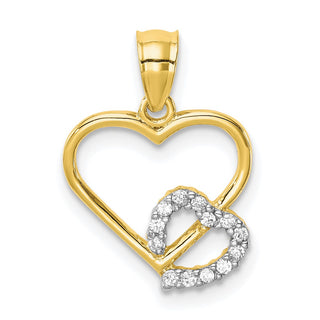 10k Yellow Gold CZ Heart in Heart Pendant 10C1431