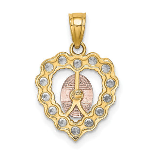 10k Yellow & Rose Gold w White Rhodium Cubic Zirconia Guadalupe in Heart Pendant