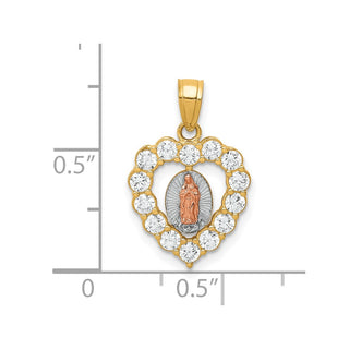 10k Yellow & Rose Gold w White Rhodium Cubic Zirconia Guadalupe in Heart Pendant