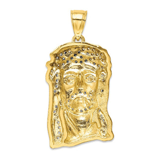 10k Yellow Gold Cubic Zirconia Micropave Jesus Face Pendant