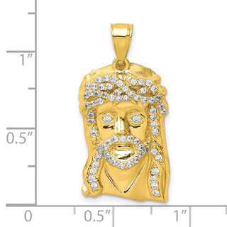 10k Yellow Gold Cubic Zirconia Micropave Jesus Face Pendant