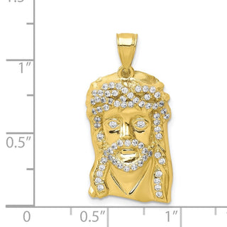 10k Yellow Gold Cubic Zirconia Micropave Jesus Face Pendant