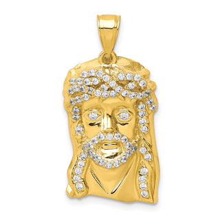 10k Yellow Gold Cubic Zirconia Micropave Jesus Face Pendant