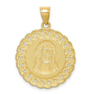10k Yellow Gold With Rhodium-Plating Diamond-Cut Jesus Face Pendant