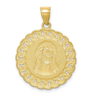10k Yellow Gold With Rhodium-Plating Diamond-Cut Jesus Face Pendant