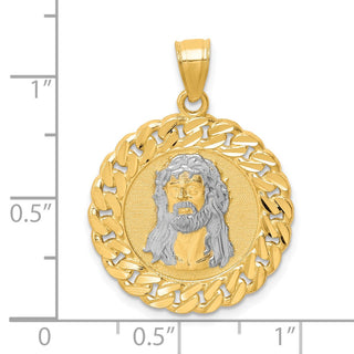 10k Yellow Gold With Rhodium-Plating Diamond-Cut Jesus Face Pendant