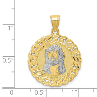 10k Yellow Gold With Rhodium-Plating Diamond-Cut Jesus Face Pendant